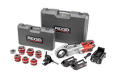 RIDGID 760 FXP Power Drive (11-R), 2x 4Ah FXP Batteries, FXP Charger, 1/2-2in 11-R BSPT Die Head Set, Support Arm, Case – three-quarter view | 72088