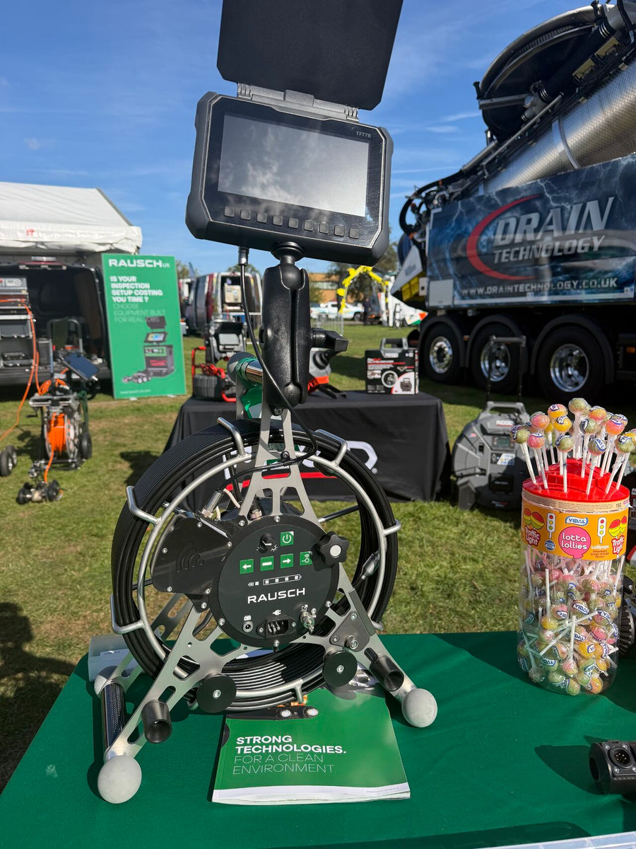 Rausch mC30 drain inspection camera system showing a compact camera head for small-pipe work
