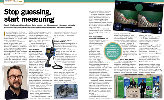 Rausch UK 3D measurement videoscope feature in MACHINERY magazine