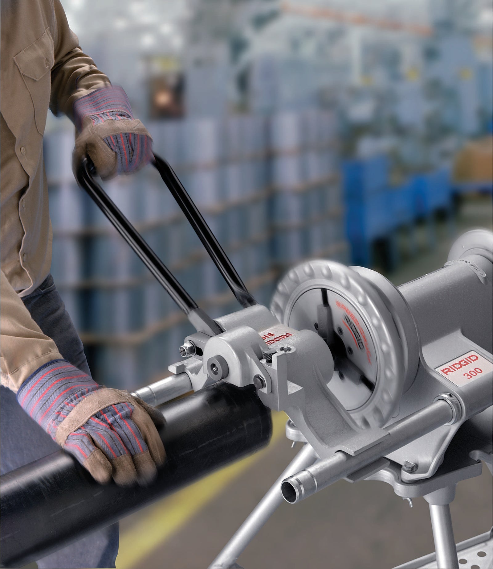 RIDGID Roll Groover for 300 Power Drive – in use | 45007