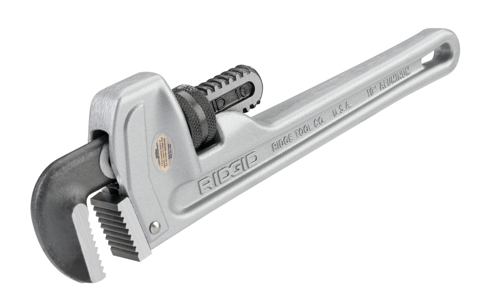 RIDGID 10" Aluminum Straight Pipe Wrench – three-quarter view | 31090