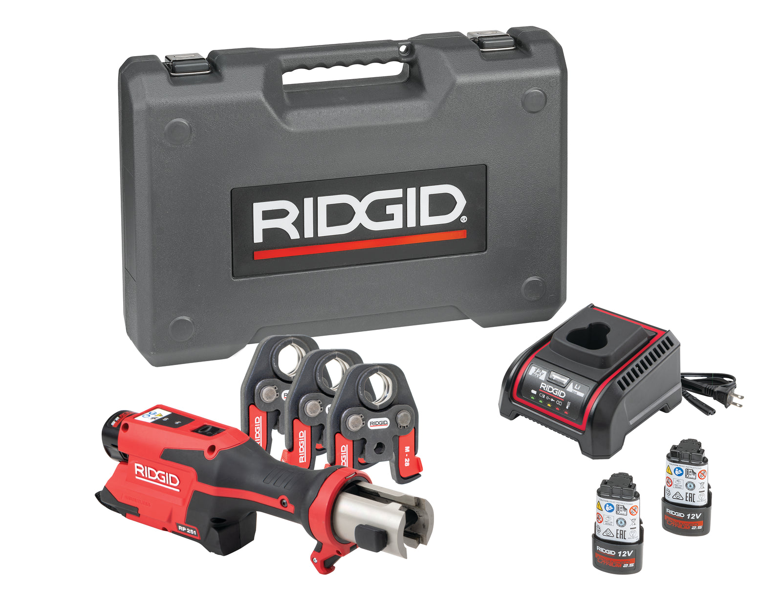 RIDGID RP 251 Press Tool Battery Kit with M-Profile Jaws (15, 22, 28) – product view | 78288