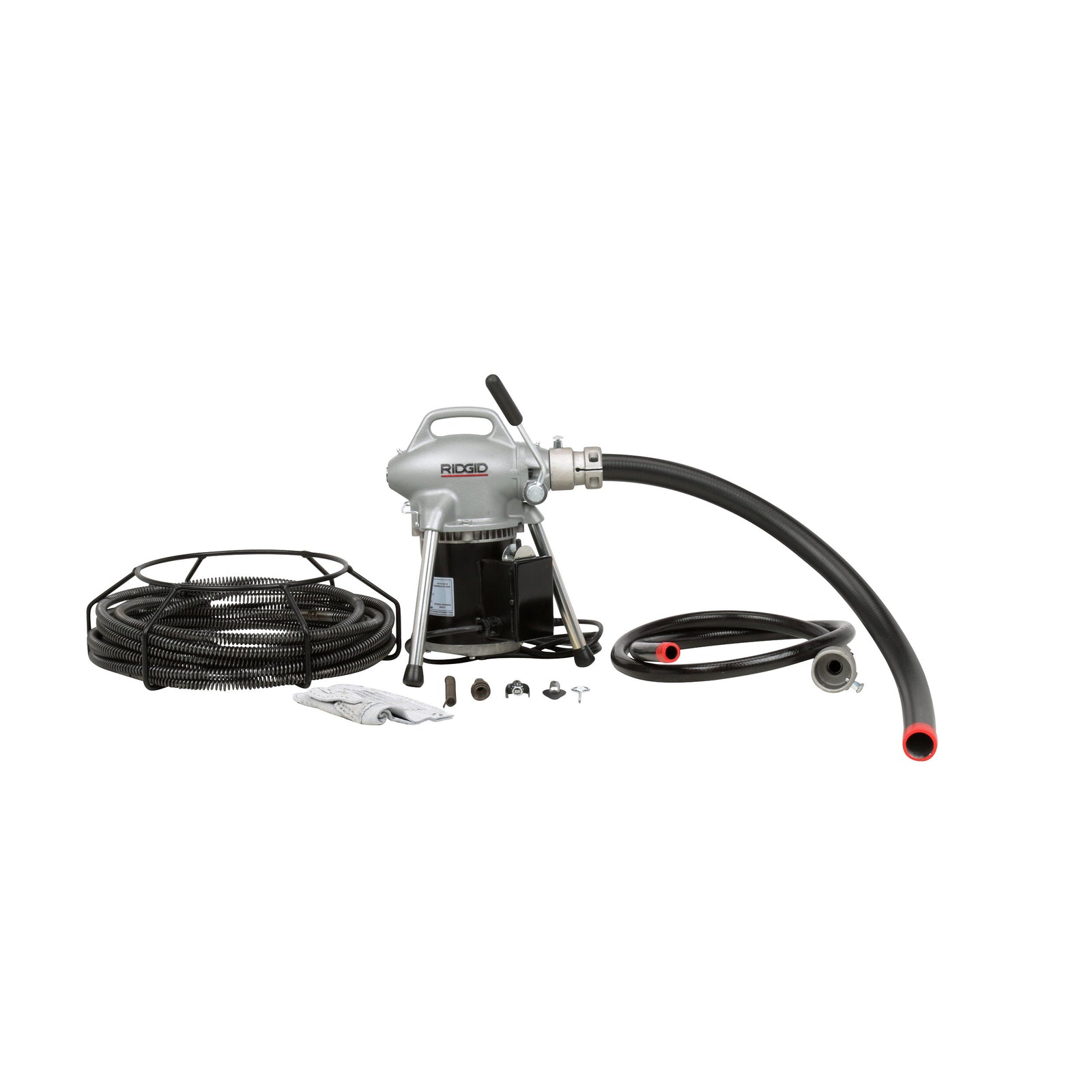 RIDGID Machine with A-1 RIDGID drain cleaning mitt – front view | 11971