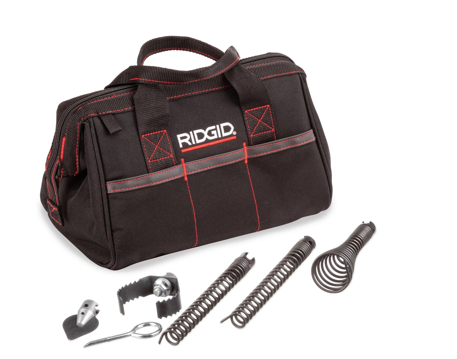 RIDGID Standard Equipment Tool Kit for K-60-SE, includes: –T-101 Straight Auger –T-102 Funnel Auger –T-107 Spade Cutter –T-125 Retrieving Auger –T-150-1 Sharktooth Cutter –A-3 Tool