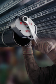 RIDGID 915 Roll Groover with 2" - 6" Sch. 10 (2" - 3 1/2" Sch. 40) Roll Set – in use | 88232