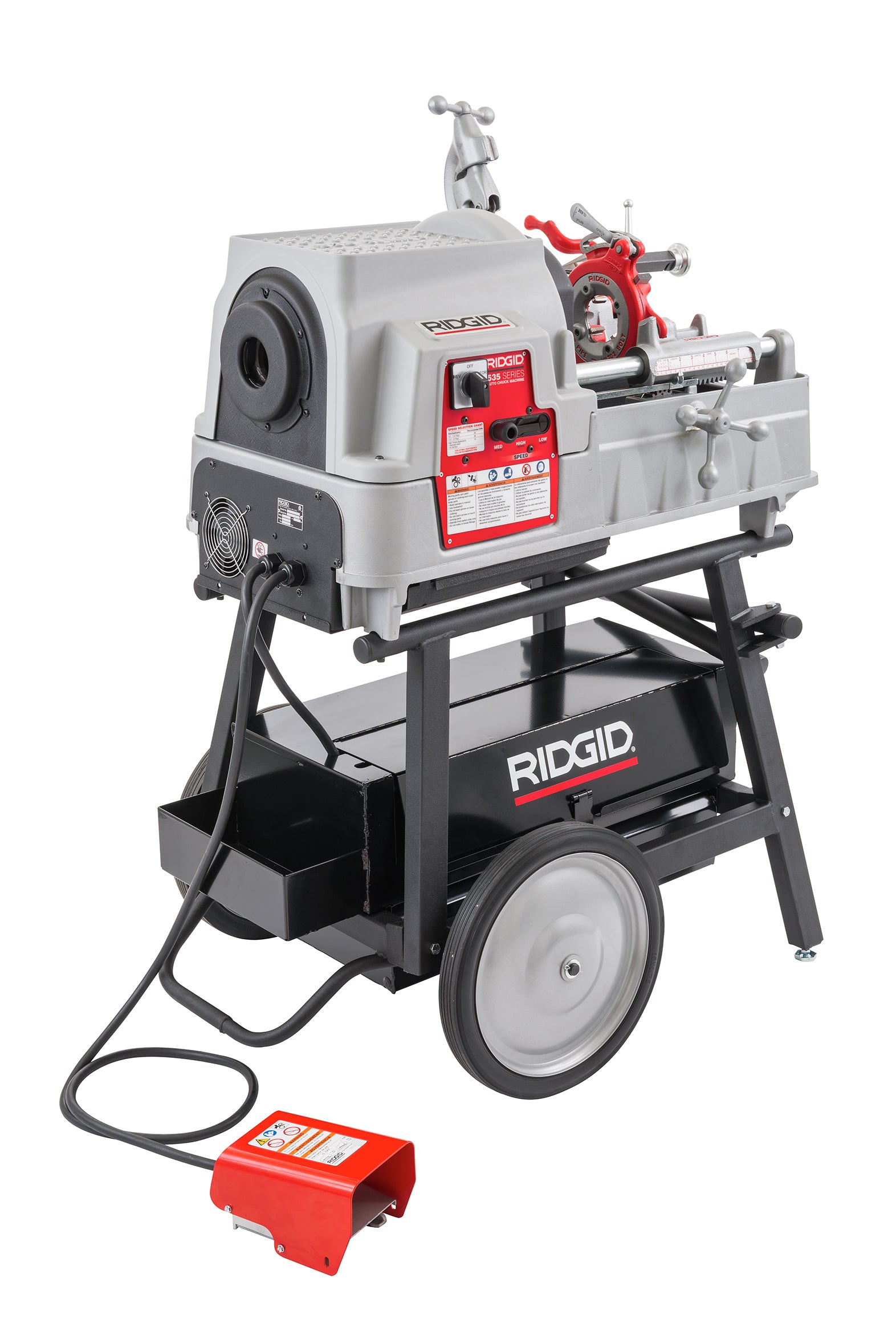 RIDGID 1/2" - 2" BSPT Automatic Chuck Machine – rear view | 33471
