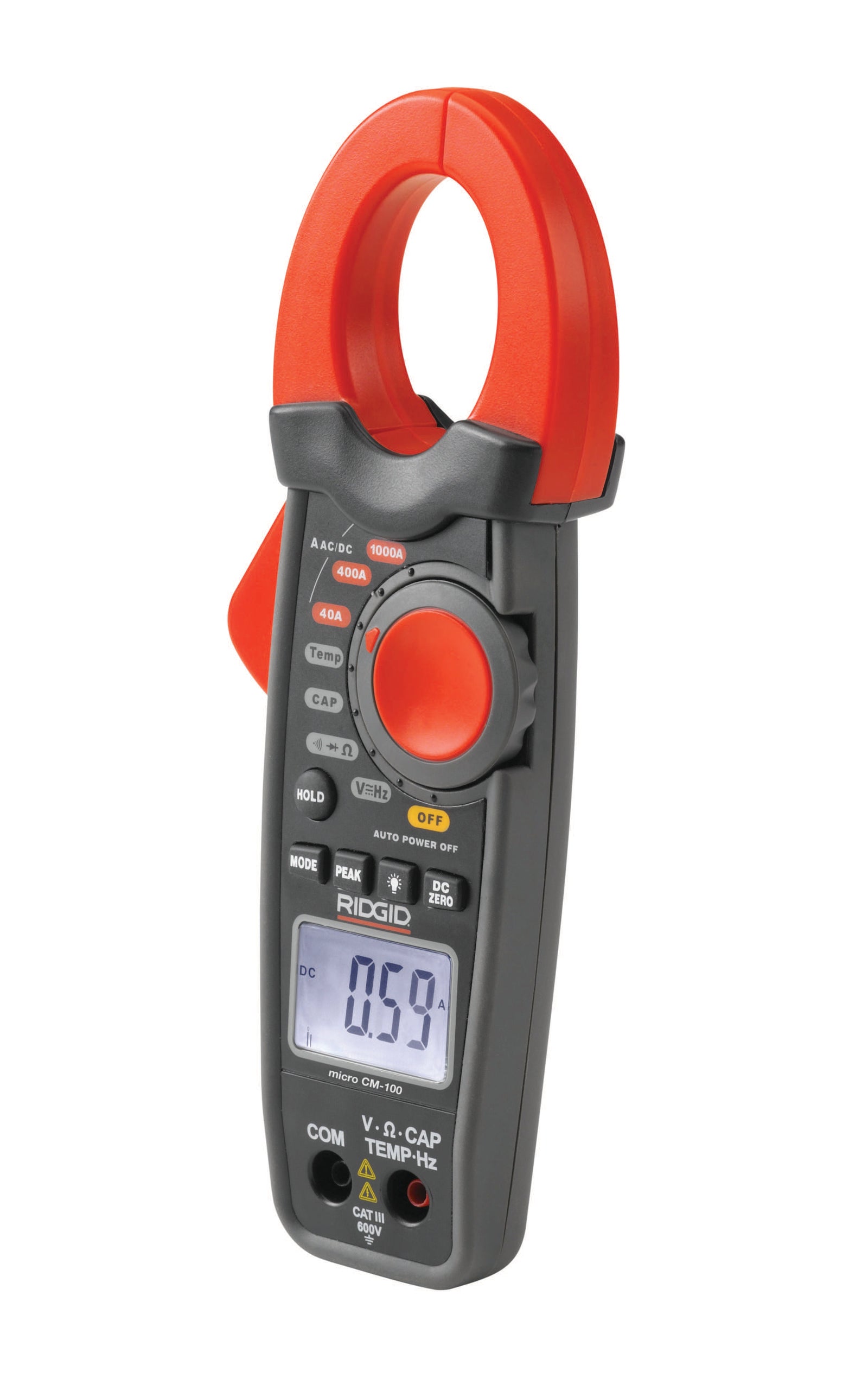 RIDGID micro CM-100 Digital Clamp Meter – three-quarter view | 37428
