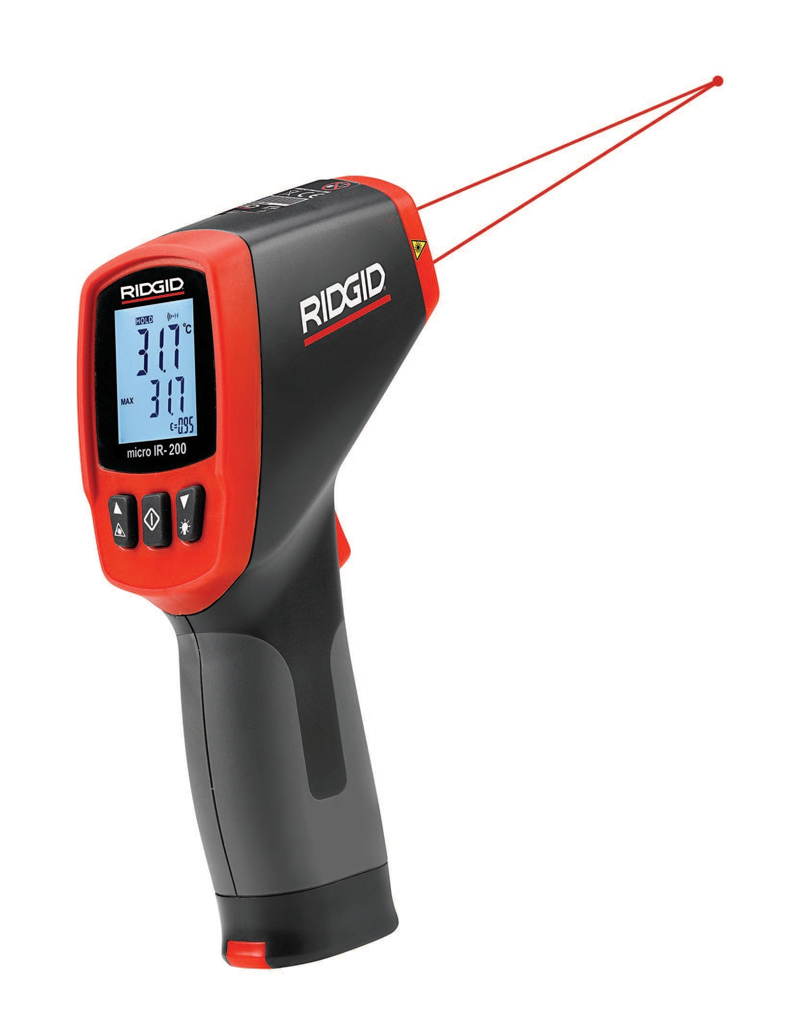 RIDGID micro IR-200 Non-Contact Infrared Thermometer – three-quarter view | 36798