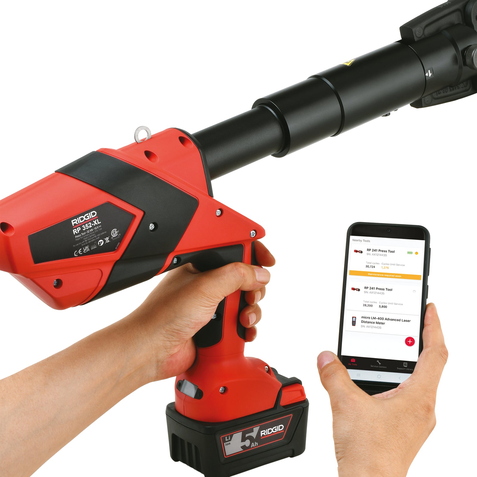RIDGID RP 352-XL Press Tool Kit (Tool, Case, 18V 5.0 Battery and 230V Fast-Charger) – product view | 75798