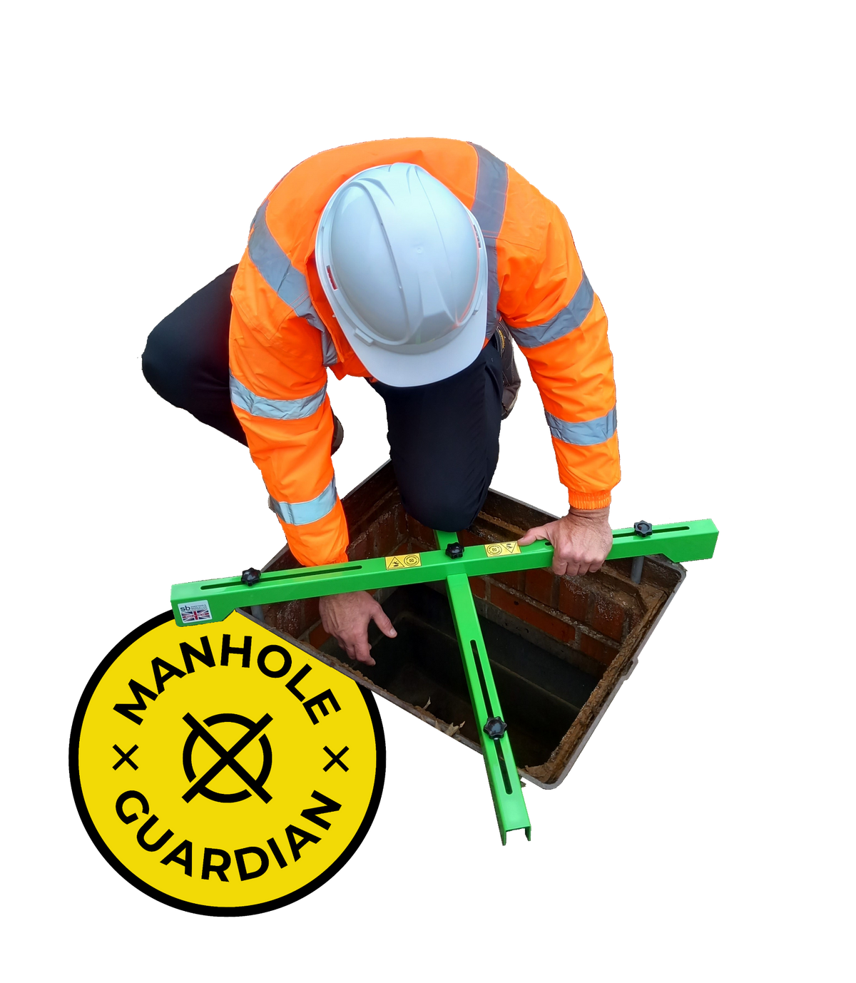 Manhole Guardian in place over an open manhole