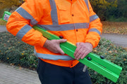 Manhole Guardian safety frame folded for storage in a vehicle