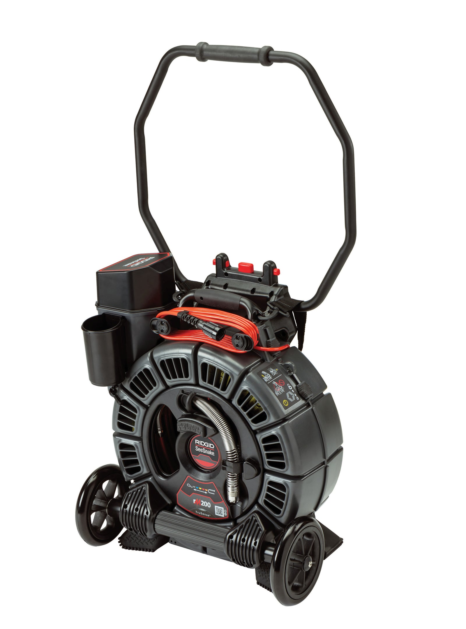 RIDGID SeeSnake® rM200A Reel (200' / 61 m) with Self-Leveling Camera powered with TruSense® – handle detail | 63658