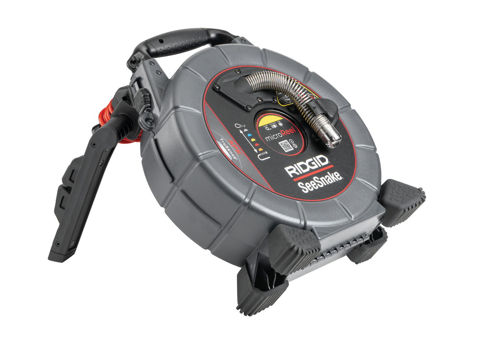 RIDGID SeeSnake® MicroReel APX System, includes CSx Via Streaming Device, 18V Battery and Charger – three-quarter view | 75853